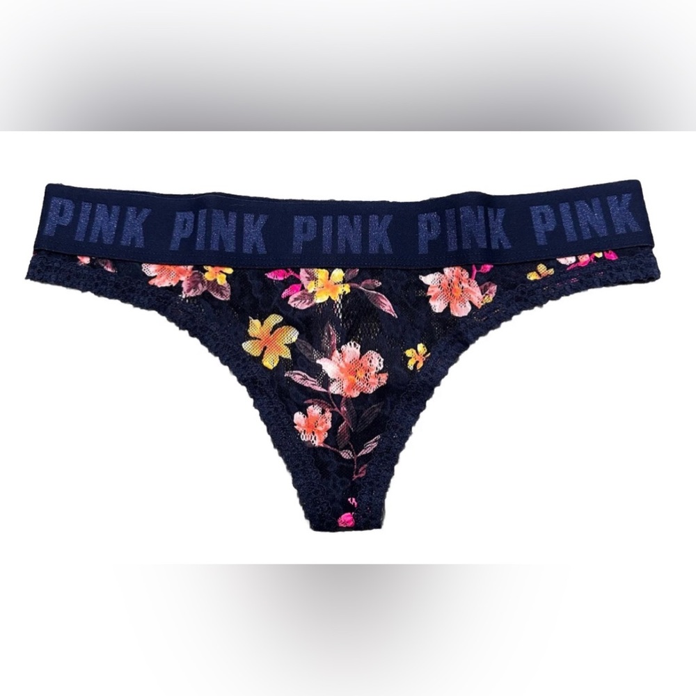 PINK Victoria's Secret Navy Floral Lace Thong